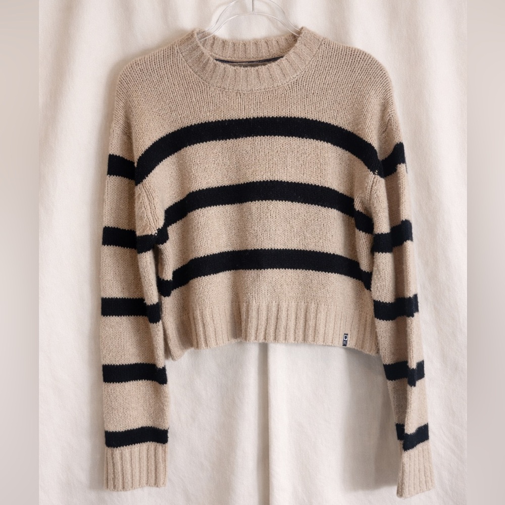 Salty Crew Beige and Black Striped Sweater. Size Medium